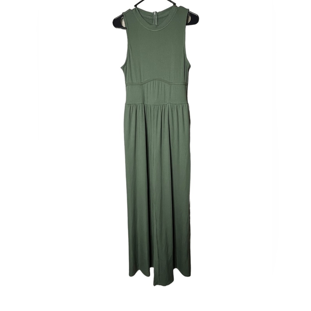 Cider Solid Green Sleeveless Wide Leg Jumpsuit sz S